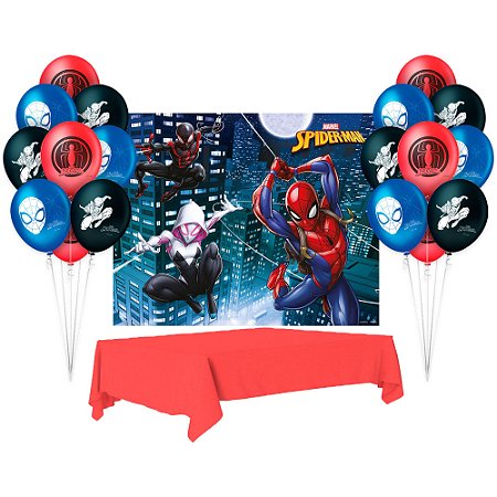 Kit Festa Homem Aranha Painel Plástico+ Balão+ Toalha Vermel