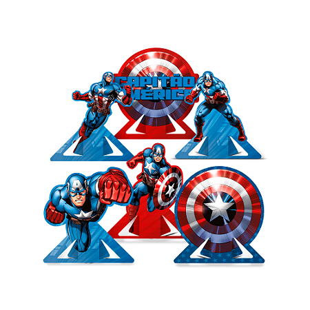 6 Display de mesa Decoração Capitão América Festa Aniversári