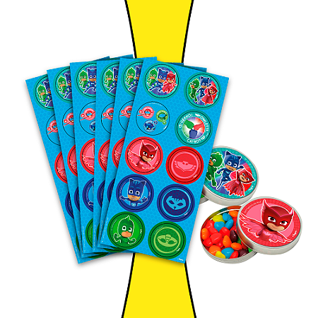 30 Adesivos redondo decoração Pj Masks festa aniversário
