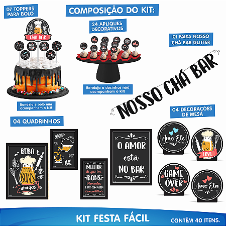 Kit Festa Decoração Chá Bar Festa Aniversário 40 Itens