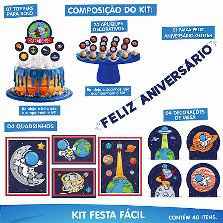 Kit Festa Decoração Astronauta Festa Aniversário 40 Itens