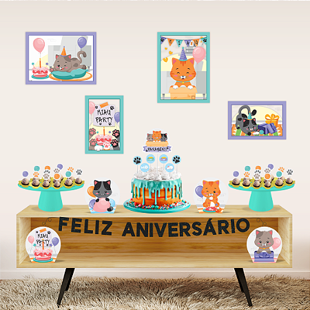 Kit Festa Decoração Gatinho Festa Aniversário Cat 40 Itens