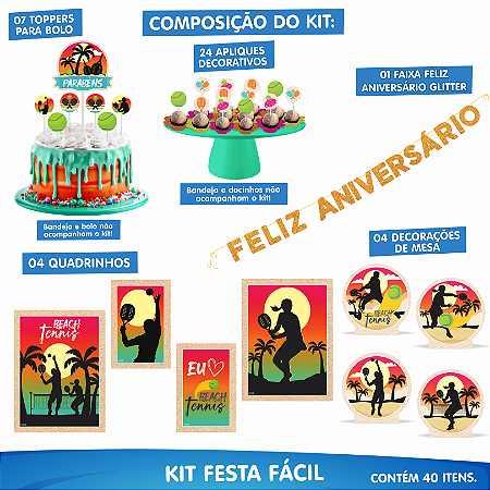Kit Festa Decoração Beach Tennis Festa Aniversário 40 Itens