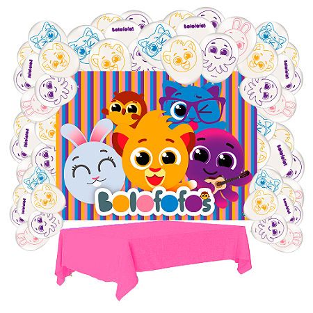 Kit Festa Bolofofos Aniversá Toalha Rosa +25 Balões +painel