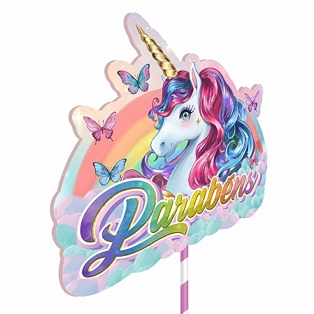 Topo de bolo Decoração Unicórnio kit 7 pçs Festa Aniversário