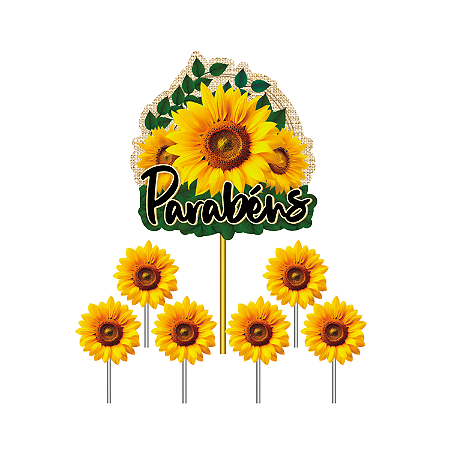 Topo de bolo Decoração Girassol kit 7 pças Festa Aniversário