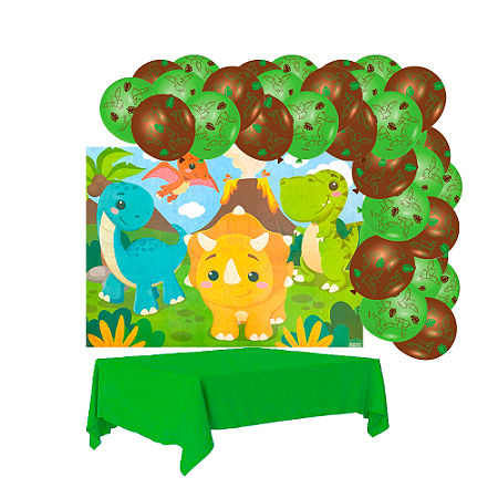 Kit festa Dino Baby Decoração Aniv Painel + 25 Balão +Toalha