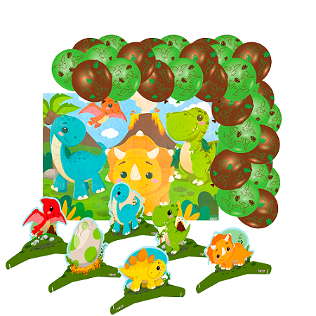 Kit Festa Dino Baby Decoração Anive Painel +Displays +Balões