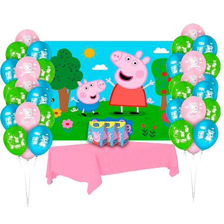 Kit Festa Peppa Pig Decoração Painel +toalha+ Balão+ Caixas