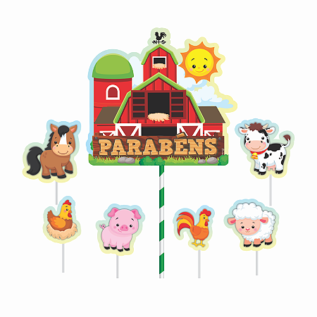 Topo de bolo Decoração Fazendinha kit 7 pçs Festa Aniversári