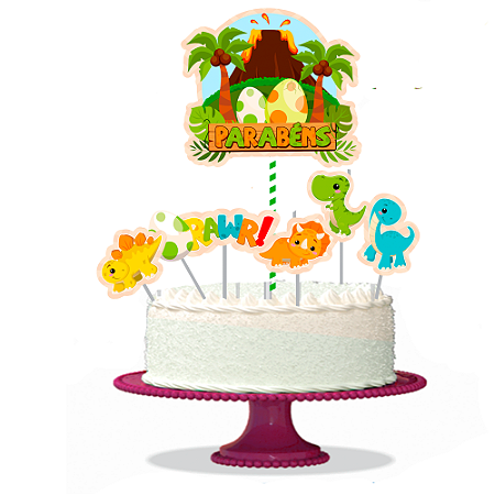 Topo de bolo Decoração Dino Baby kit 7 pçs Festa Aniversário