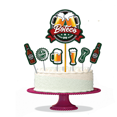 Topo de bolo Decoração Boteco kit 7 peças Festa Aniversário