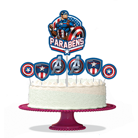 Topo de bolo Decoração Vingadores Capitão América Festa Aniv