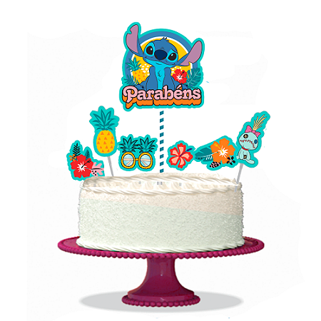 Topo de bolo Decoração Stitch kit 7 peças Festa Aniversário