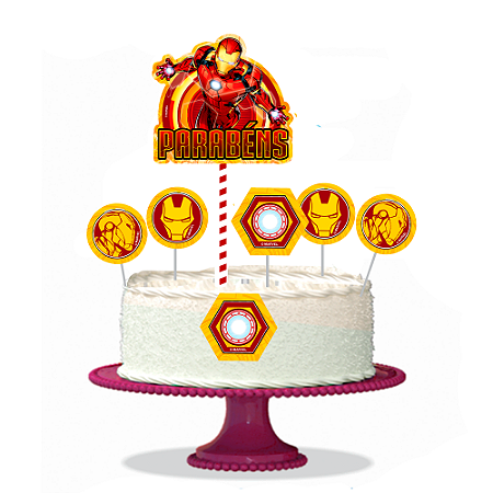 Topo de bolo Decoração Vingadores Homem de Ferro Festa Aniv