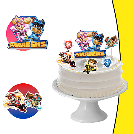 Topo de Bolo Festa Patrulha Canina Herois Decoração com 6pçs