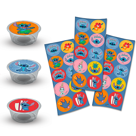 30 Adesivos redondos Festa Stitch Decoração Aniverário 5x5cm