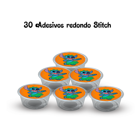 30 Adesivos redondos Festa Stitch Decoração Aniverário 5x5cm