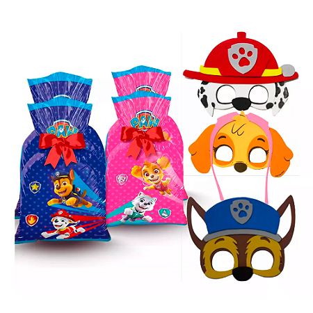 Kit Festa Patrulha Canina Decoração 16 Sacolas + 10 Mascaras