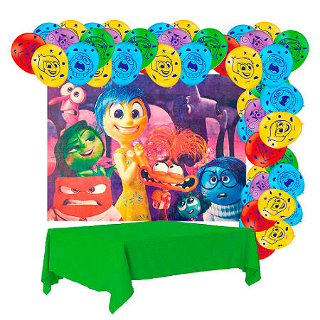 Kit festa Divertidamente Decora Painel+ Toalha Verde +Balão