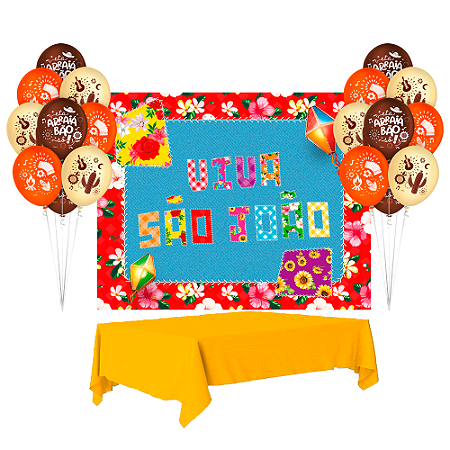 Kit festa Julina Decoraçã Arraia Painel+Toalha amarela+Balão