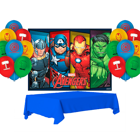 Kit festa Vingadores Decoração Anivers Painel +Toalha +Balão