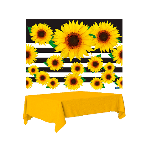 Kit festa Girassol Decoração Aniversário Painel TNT + Toalha