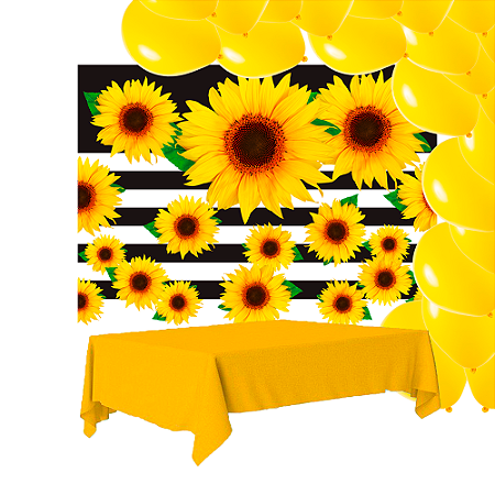 Kit festa Girassol Decoração Aniversár Painel +Balão +Toalha