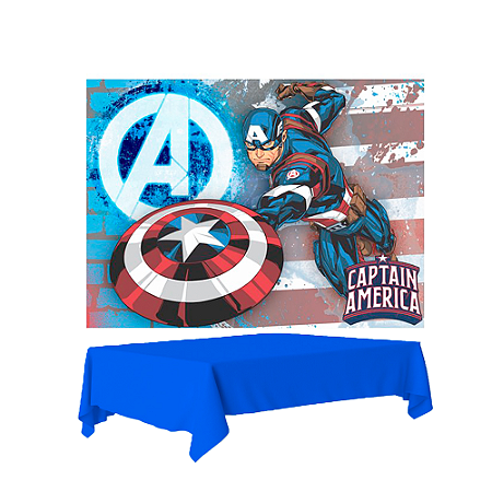Kit festa Capitão America Decoração Painel TNT + Toalha Mesa