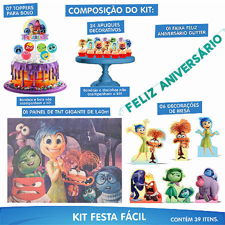 Kit festa Divertidamente 39pçs Decoração aniversário em EVA