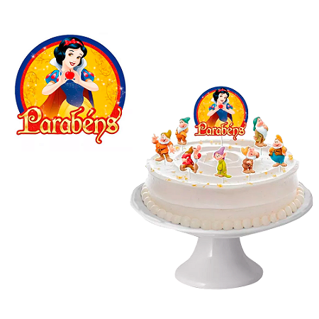 Topo de bolo 8pçs Decoração Branca de Neve Festa Aniversário