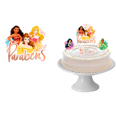 Topo de bolo 5pç Decoração Princesas Disney Festa Aniversári