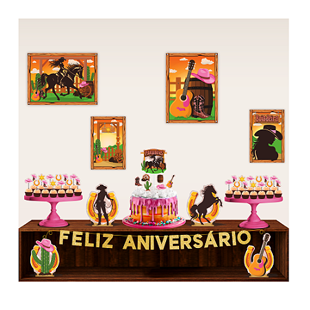 Kit feta Boiadeira Decoração aniversário completo EVA 40pçs