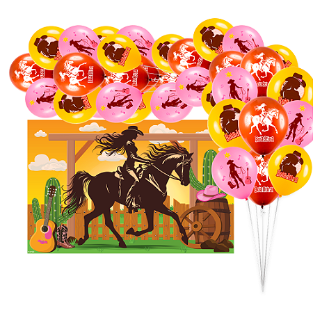 Kit festa Boiadeiora Decoração Aniversário Painel + 25 Balão
