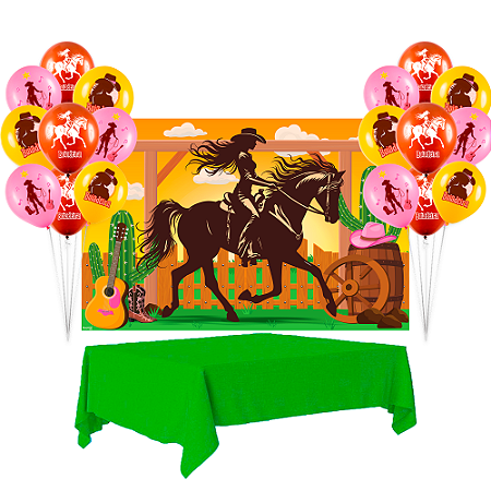 Kit festa Boiadeira Decoração Painel+ Toalha Verde+ 25 Balão