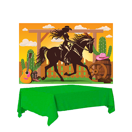 Kit festa Boiadeira Decoração Completa Painel+ Toalha Verde