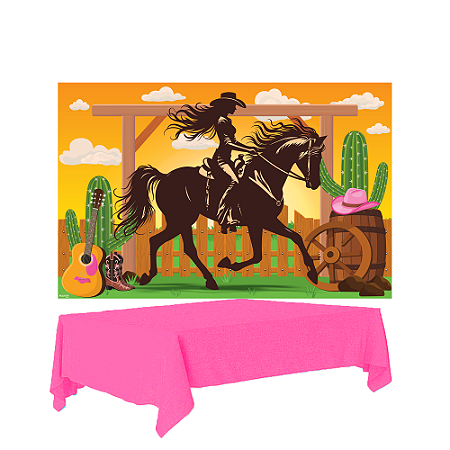 Kit festa Boiadeira Decoração Completa Painel+ Toalha Rosa