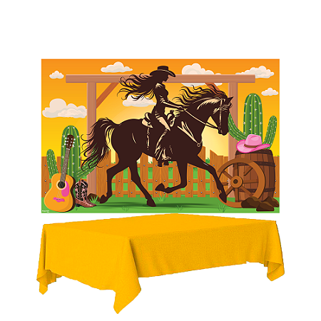 Kit festa Boiadeira Decoração Completa Painel+Toalha Amarela