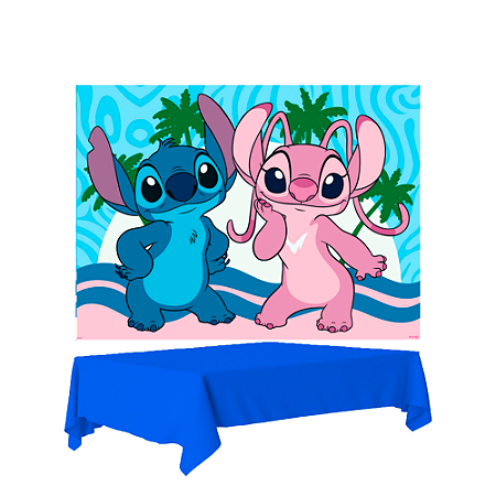Kit festa Stitch Decoração Completa Painel TNT + Toalha Azul