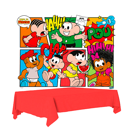 Kit festa Turma da monica Decoração Painel + Toalha Vermelho