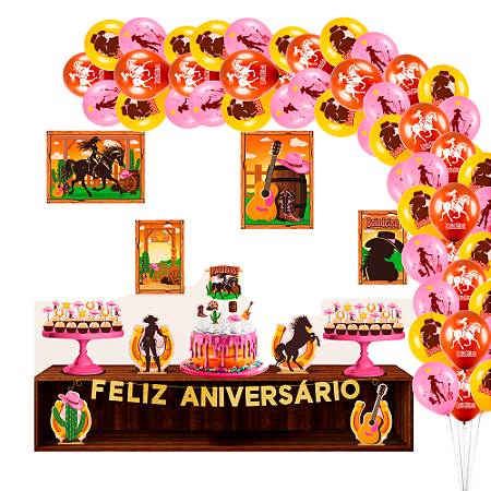 Kit feta Boiadeira Decoração aniversário completo + 25 Balão