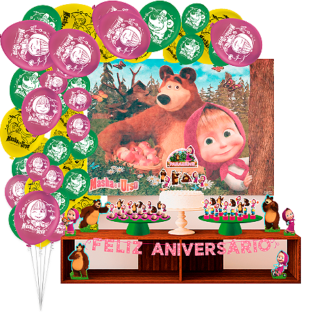 Kit festa Masha e o Urso Decoração aniversário EVA +25 Balão