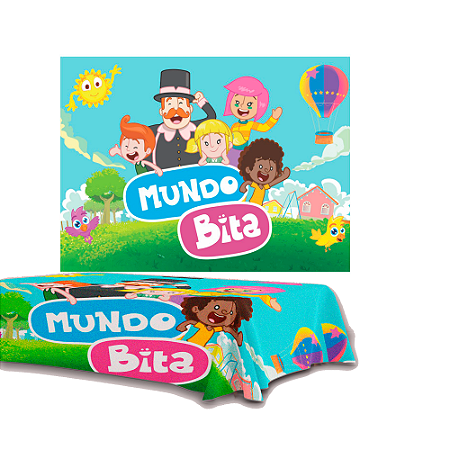 Kit festa Mundo Bita Decoração Aniversário Toalha+Painel TNT
