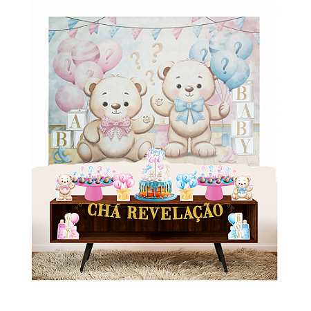 Kit festa Chá Revelação Decoração Completo EVA Azul e Rosa
