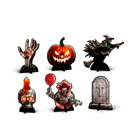 6 Display de mesa Decoração Halloween festa completa 19cm