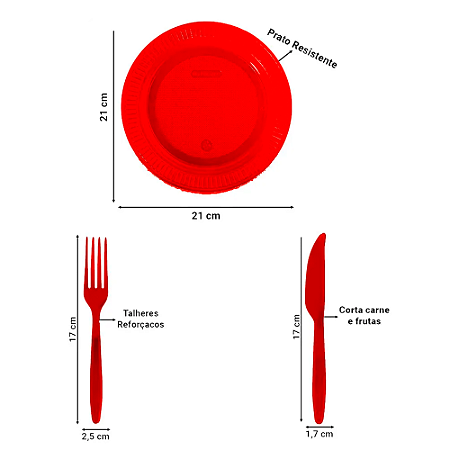 Kit descartáveis Para churrasco Festa eventos Vermelho 30pçs