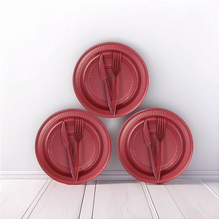 Kit descartáveis Para churrasco Festa Vermelho Perolado 30pç