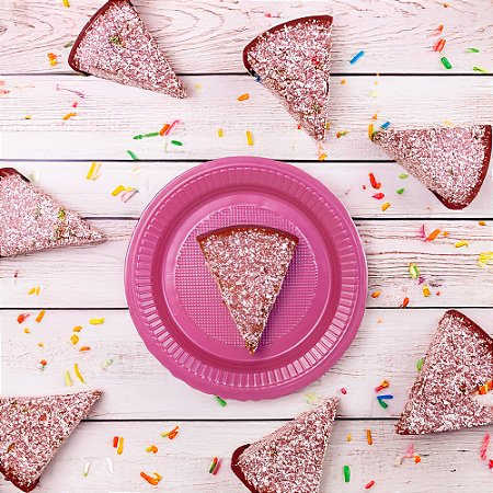 10 Pratos Descartáveis Festa Aniversár Fucsia Perolado 15cm
