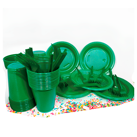 Kit Descartáveis Verde festas 110peças Pratos Copos Garfos