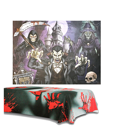 Kit Festa Halloween Decoração Completa Painel + Toalha TNT